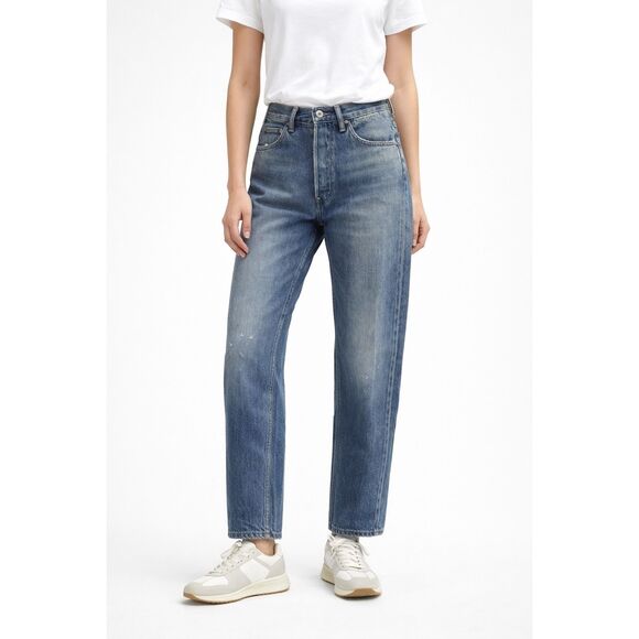 Chimala Selvedge Womens Blue Denim Button Fly High-Rise Straight Leg Ankle Jeans